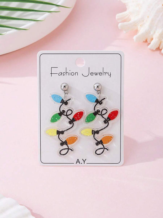 1 Pair Acrylic Sparkling Colorful Light Up Christmas Earrings, Perfect Jewelry Decoration For Holiday Parties