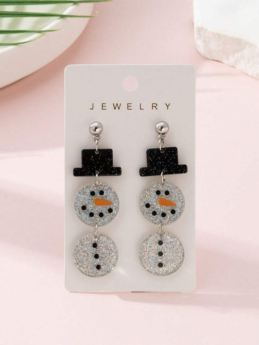 1 Pair Cute Colorful Snowman Design Fashion Jewelry Earrings For Women, Perfect Decoration For Holiday Parties