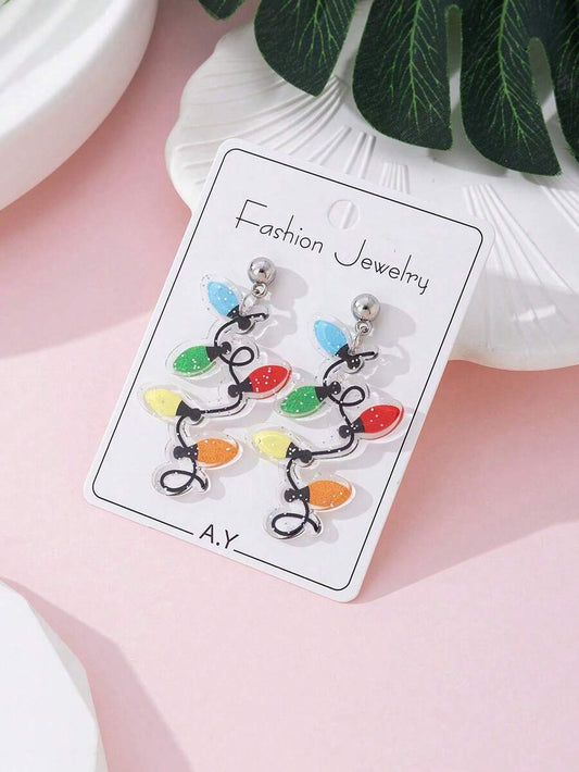 1 Pair Acrylic Sparkling Colorful Light Up Christmas Earrings, Perfect Jewelry Decoration For Holiday Parties
