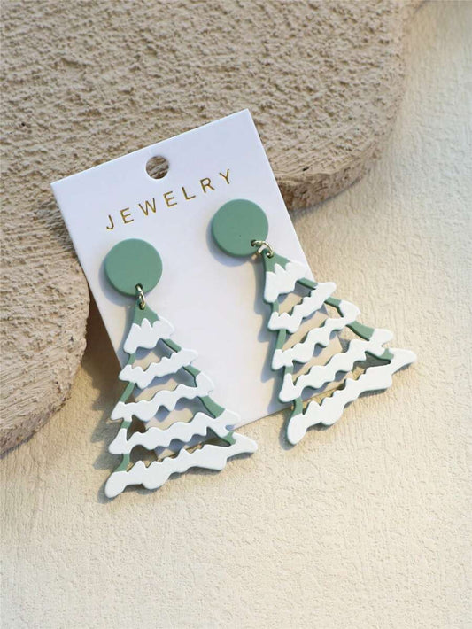 1 Pair Women's Hollow Out Christmas Tree Design Acrylic Earrings, Cute & Elegant For Holiday Party