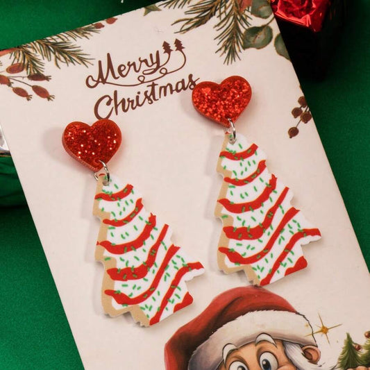 1 Pair, Acrylic Christmas Earrings, Christmas Tree Love Colored Stud Earrings, Atmosphere Holiday Celebration Earrings