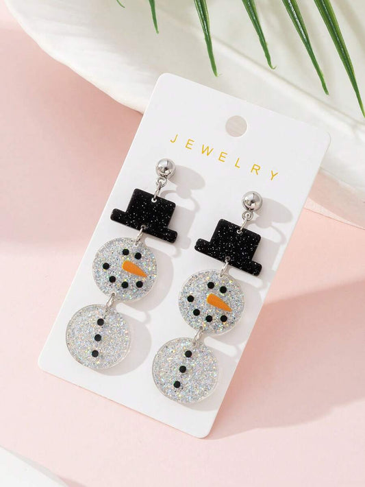 1 Pair Cute Colorful Snowman Design Fashion Jewelry Earrings For Women, Perfect Decoration For Holiday Parties