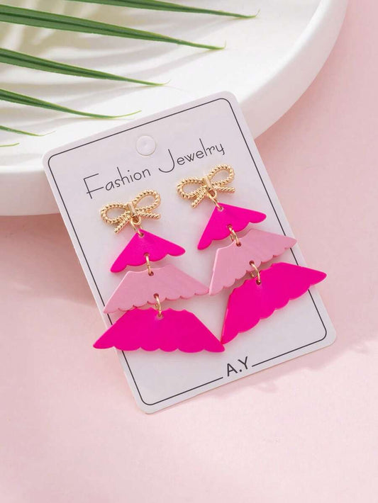1 Pair Christmas Colorful Bow, Christmas Tree, Macaron Color Soft Ceramic Design Fashion Earrings For Women, Perfect Gift For Parties And Holidays