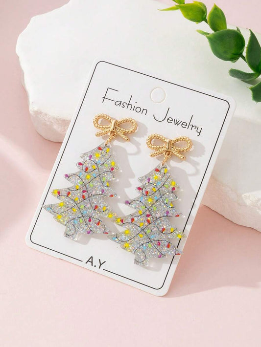 1 Pair Christmas Glowing Colorful Lights Christmas Tree Design Fashion Jewelry Earrings, Perfect Gift For Holiday Parties