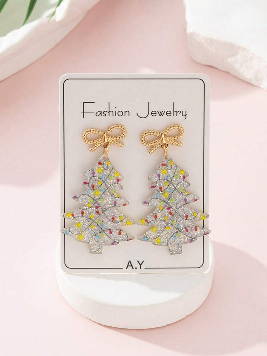 1 Pair Christmas Glowing Colorful Lights Christmas Tree Design Fashion Jewelry Earrings, Perfect Gift For Holiday Parties