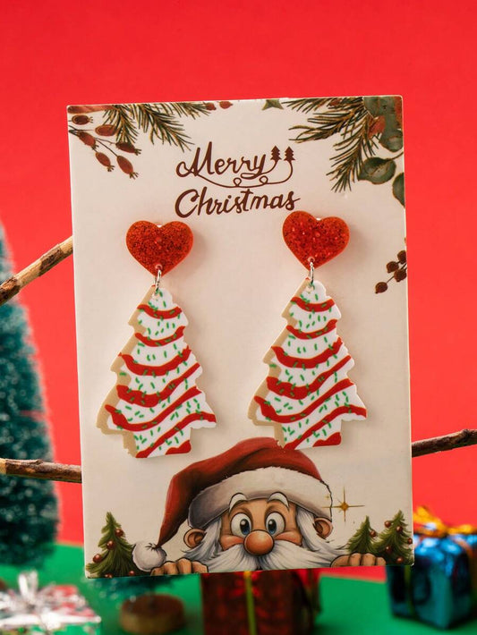 1 Pair, Acrylic Christmas Earrings, Christmas Tree Love Colored Stud Earrings, Atmosphere Holiday Celebration Earrings