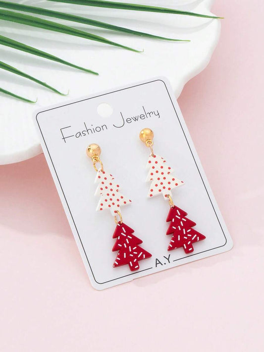 1 Pair Christmas Colorful Christmas Tree Enamel Faux Soft Pottery Design Women Fashion Jewelry Earrings, Perfect Gift For Holiday Parties