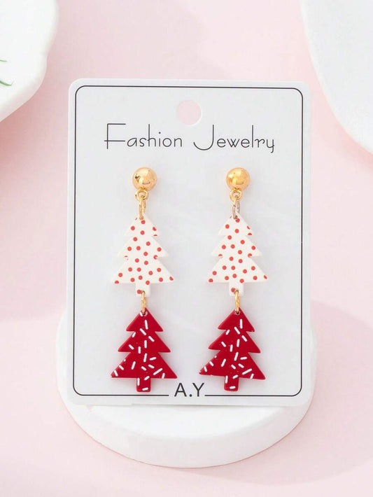 1 Pair Christmas Colorful Christmas Tree Enamel Faux Soft Pottery Design Women Fashion Jewelry Earrings, Perfect Gift For Holiday Parties