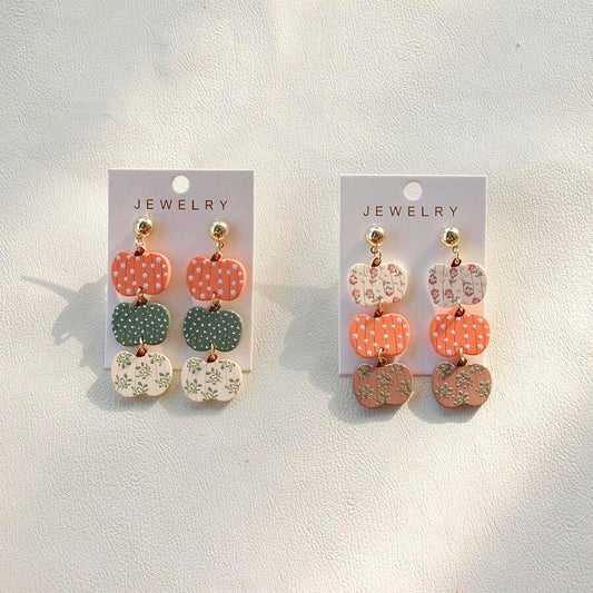 1 Pair Cute French Countryside Floral, Star, Pumpkin Acrylic Pendant Earrings, Women's Halloween Party Gift