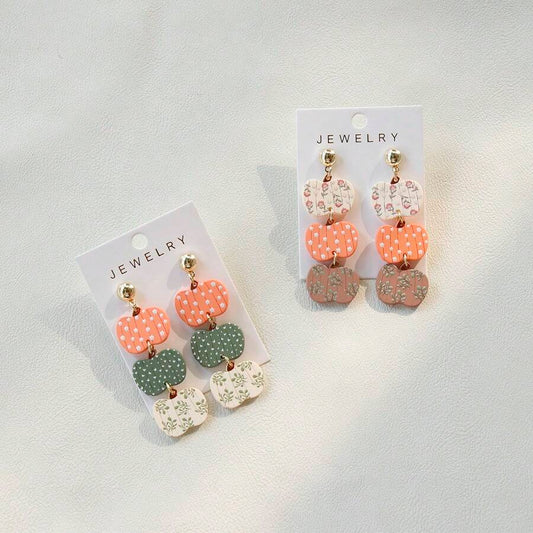1 Pair Cute French Countryside Floral, Star, Pumpkin Acrylic Pendant Earrings, Women's Halloween Party Gift