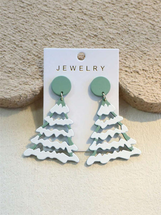 1 Pair Women's Hollow Out Christmas Tree Design Acrylic Earrings, Cute & Elegant For Holiday Party